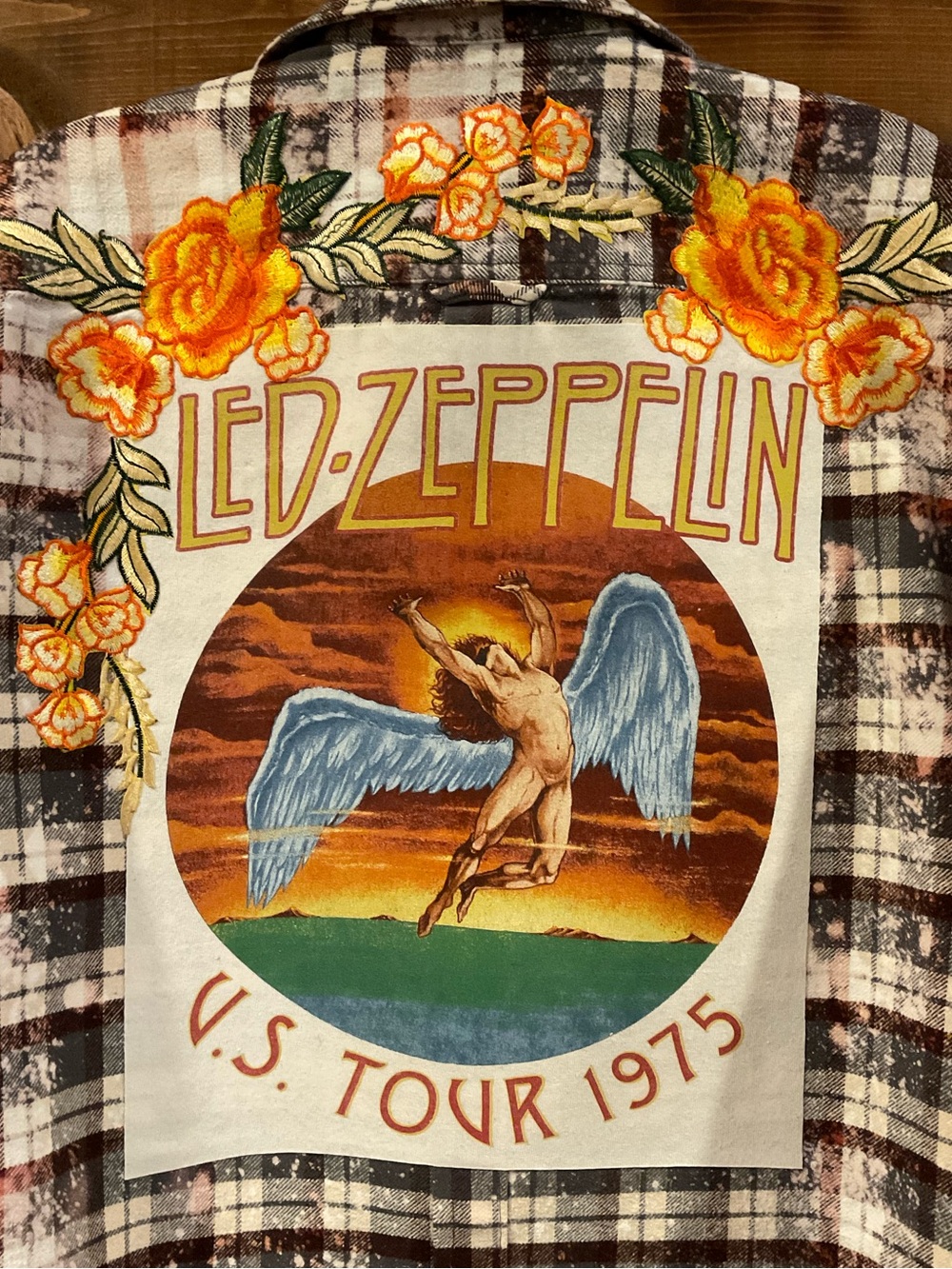 CUSTOM LED ZEPPELIN “U.S. TOUR 1975” Bleached Flannel Shirt 
MENS size Medium - Picture 2 of 9